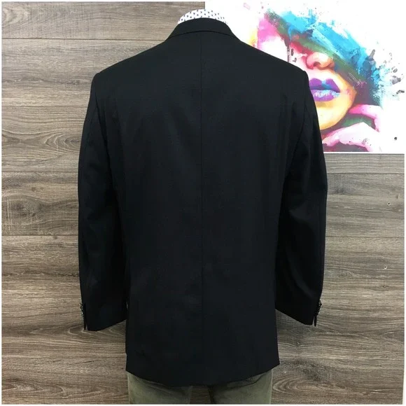 MICHAEL KORS Mens‎ Blazer Sport Coat Casual Jacket Size 46R Black Wool Suit